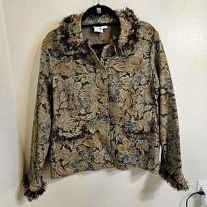 Gotcha Covered Vintage Tapestry Jacket Size Large Fringe Details on Pockets